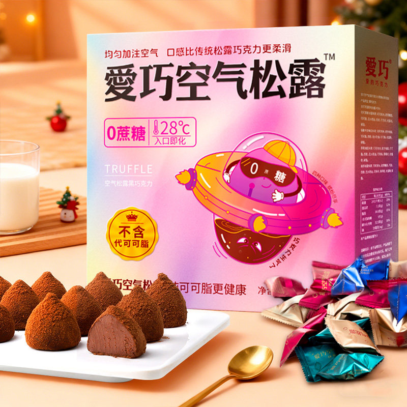 松露巧克力纯可可脂圣诞节礼盒装送礼女友闺蜜儿童糖果休闲小零食