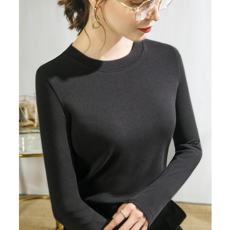圆领打底衫女白色长袖t恤女纯棉