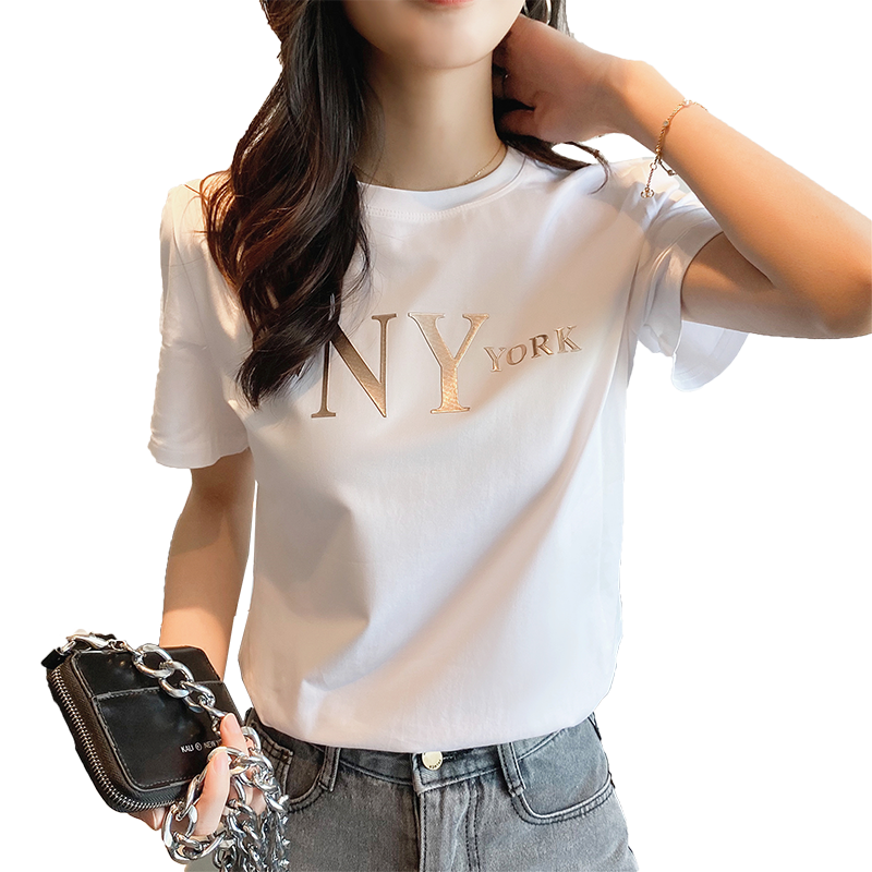 白色t恤女短袖纯棉短袖印花宽松