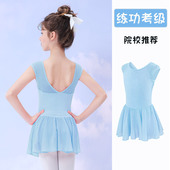 舞蹈裙女童夏季 练功服儿童专用蓝色芭蕾舞裙小女孩表演连体裙 短袖