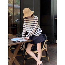夏季薄款冰丝条纹长袖防晒空调衫女配吊带外搭慵懒风针织罩衫上衣