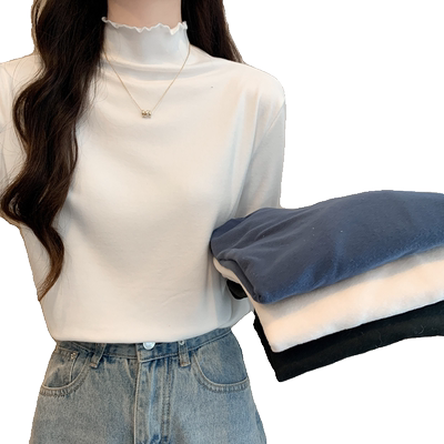 秋冬木耳边半高领长袖t恤打底衫