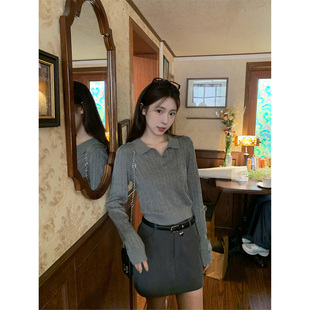 秋冬2025新款巨好看polo领短款毛衣麻花长袖针织打底衫女内搭上衣