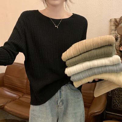 春秋冬新款高级感外穿慵懒宽松长袖打底针织衫上衣黑色毛衣女内搭