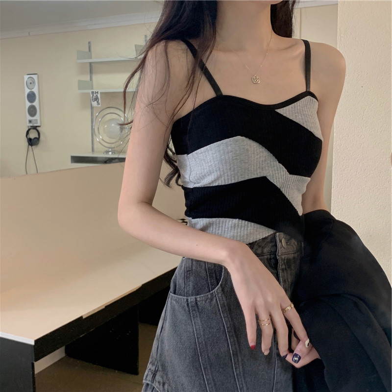 速发美背背心外穿小季条纹短款无袖内搭打底针织夏吊带上衣