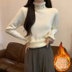 秋冬设计感小众高领长袖 上衣加厚一体绒保暖毛衣女内搭 打底针织衫