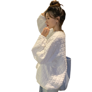 圆领卫衣女秋冬韩版百搭宽松bf慵懒风春秋薄款设计感小众白色上衣