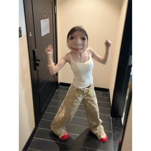 法式高级感白色紧身辣妹大领口锁骨纯欲吊带小背心女夏季bm风上衣