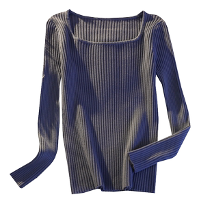 加厚一体绒方领毛衣女春秋冬2026新款修身内搭长袖打底针织衫上衣