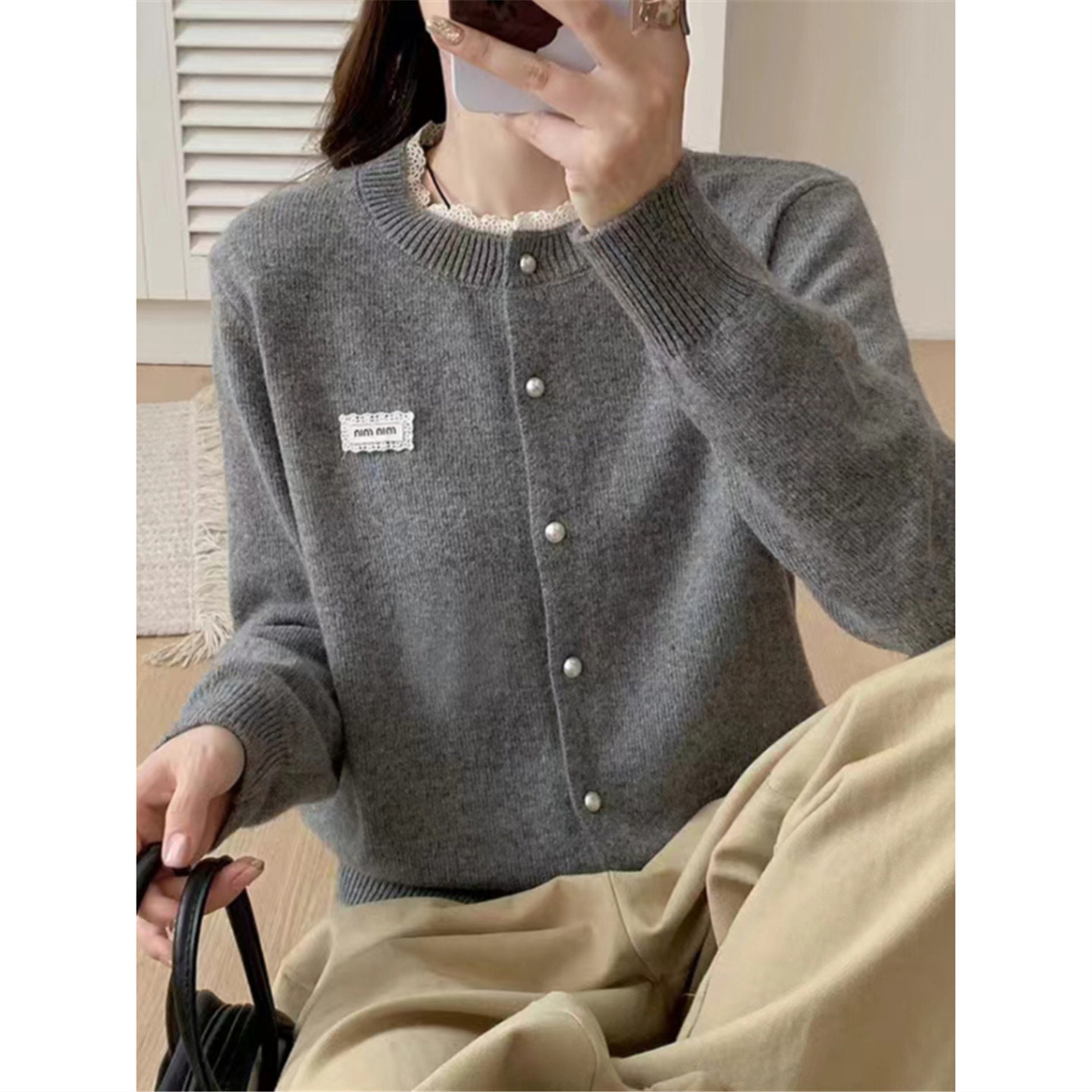 春秋冬新款韩系温柔学院风蕾丝花边针织开衫上衣外搭毛衣女短外套,女装/女士精品,毛针织衫,淘宝优惠券,粉丝福利购,淘宝优惠卷