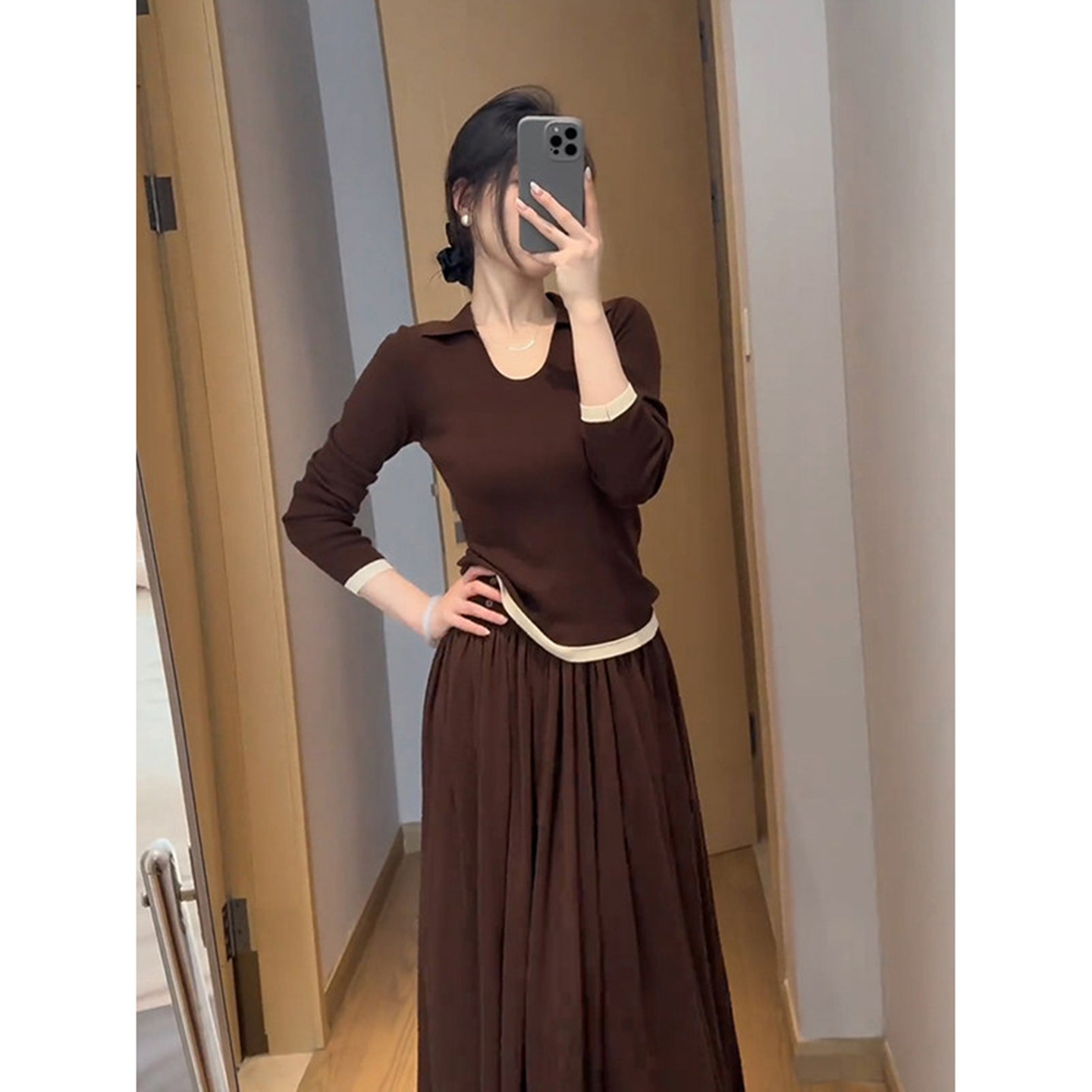 老钱风v领假两件针织衫女秋冬季撞色修身长袖打底衫内搭上衣毛衣,女装/女士精品,毛针织衫,淘宝优惠券,粉丝福利购,淘宝优惠卷