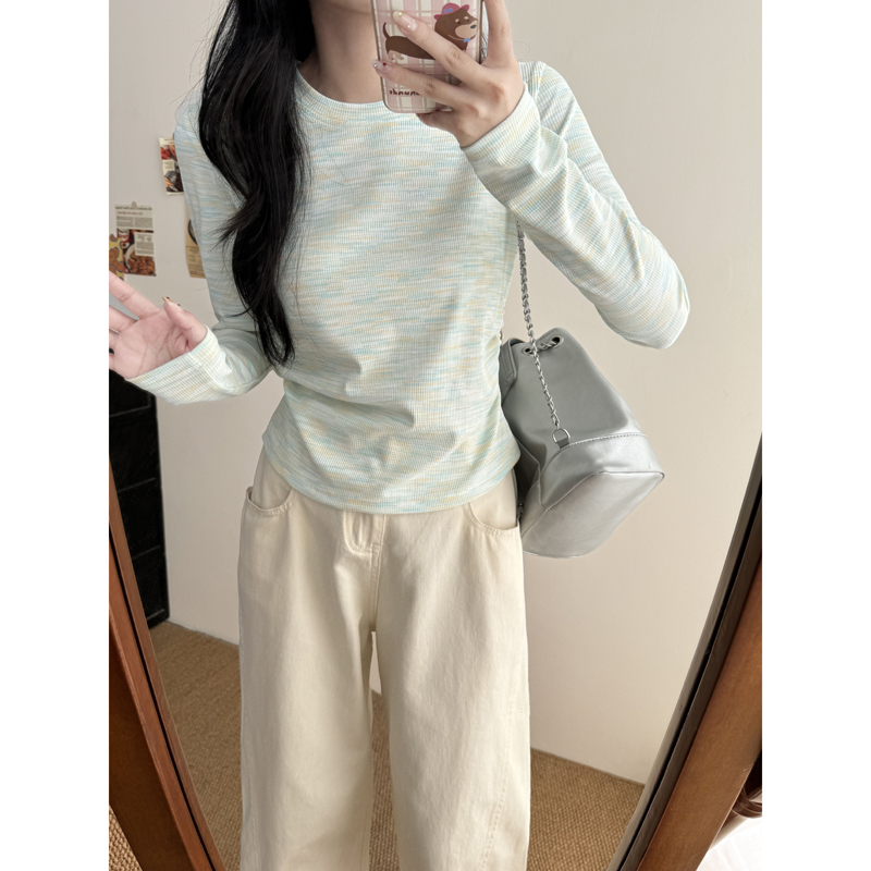 韩系扎染长袖t恤女早秋季2025打底衫独特超好看内搭修身显瘦上衣