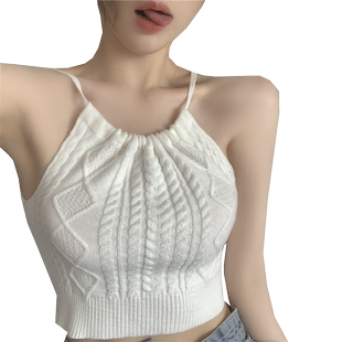 夏季打底内搭针织美背背心女外穿美式高腰短款锁骨无袖小吊带上衣