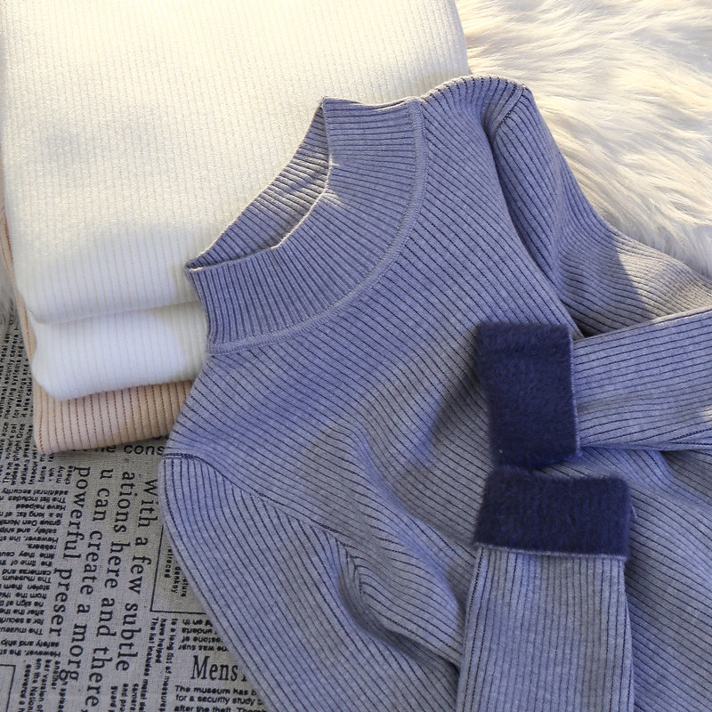 加厚一体绒保暖灰色毛衣女秋冬季半高领长袖针织衫内搭上衣打底衫,女装/女士精品,毛针织衫,淘宝优惠券,粉丝福利购,淘宝优惠卷