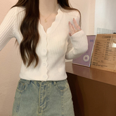 小个子内搭打底衫 v领长袖 上衣 修身 短款 针织开衫 毛衣外套女春秋季