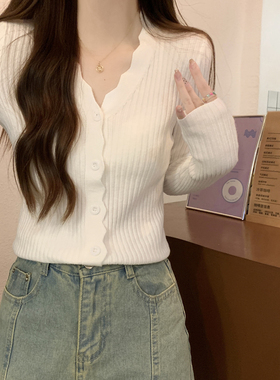 v领长袖针织开衫毛衣外套女春秋季修身短款小个子内搭打底衫上衣