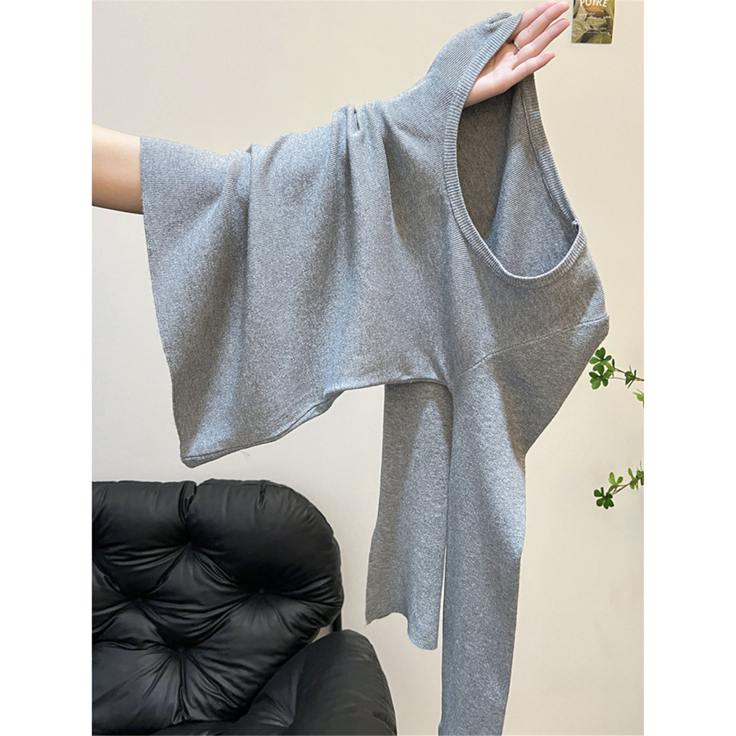 u领灰色针织衫女春秋冬新款韩系百搭修身长袖内搭毛衣打底衫上衣