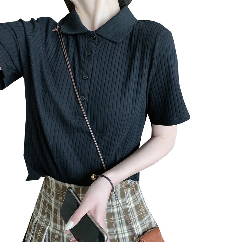 纯棉t恤女短袖2026新款百搭宽松polo翻领冰丝针织打底衫半袖上衣