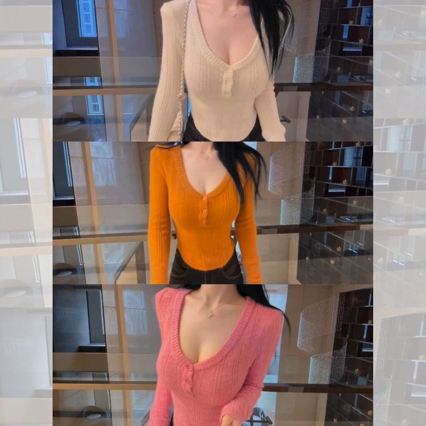 韩系辣妹v领纽扣长袖针织衫女秋冬新款修身显瘦内搭打底短款上衣,女装/女士精品,毛针织衫,淘宝优惠券,粉丝福利购,淘宝优惠卷