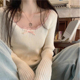 上衣设计感毛衣女内搭打底衫 针织衫 甜美花边蝴蝶结长袖 春秋冬薄款