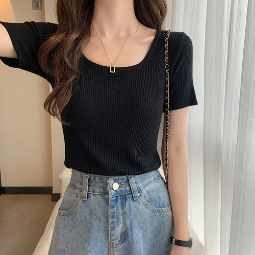 修身紧身打底针织衫女夏短袖t恤