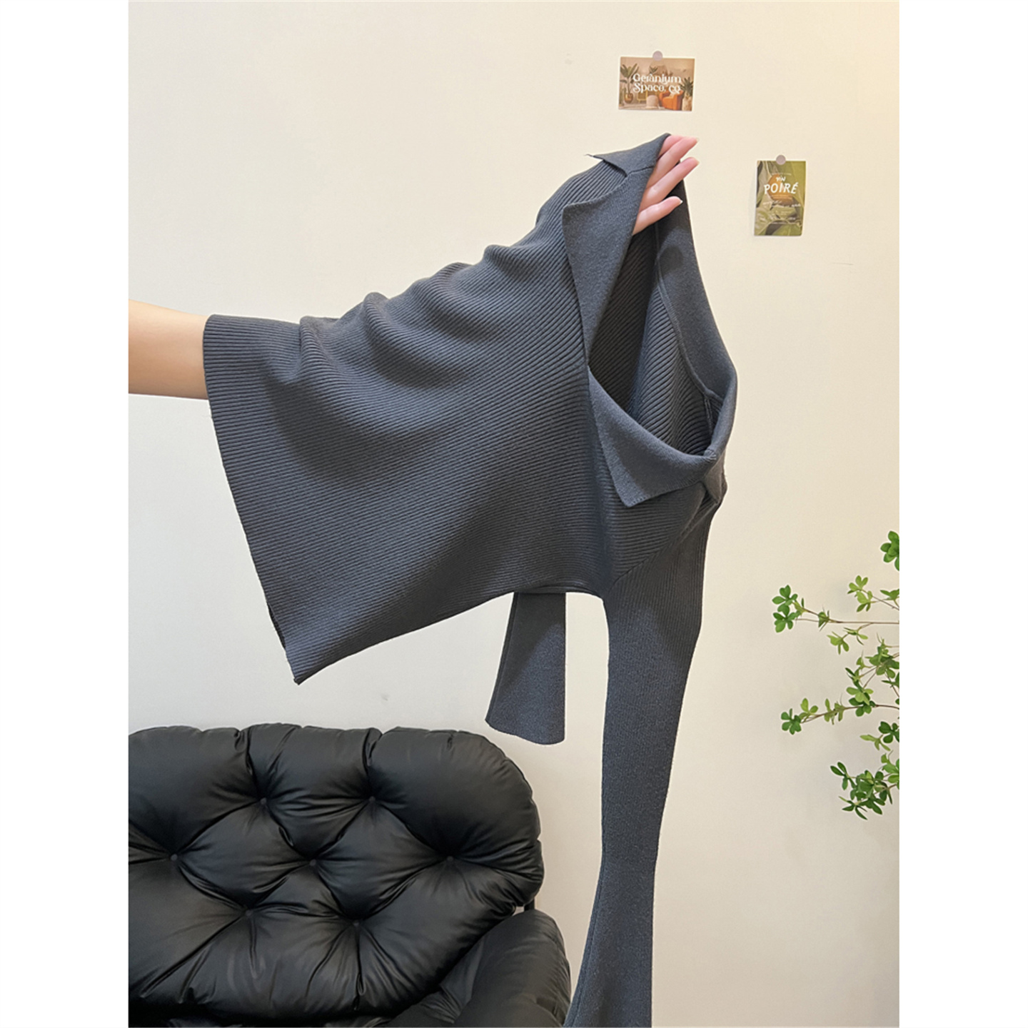 灰色高级感气质百搭修身Polo领长袖打底针织衫上衣秋冬内搭毛衣女