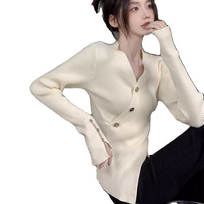 v领修身显瘦交叉毛衣女士打底衫