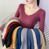 上衣秋冬百搭修身 打底针织衫 紧身毛衣女内搭 v领长袖 春秋2026新款