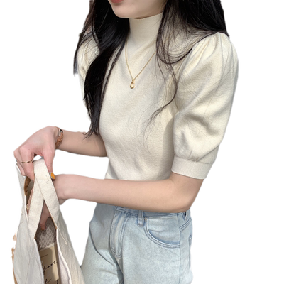 夏季薄款冰丝针织衫女短袖打底衫