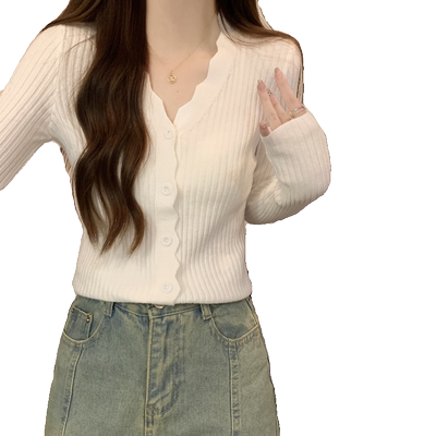 v领长袖针织开衫毛衣短款外套女