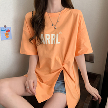 韩版 t恤女短袖 宽松设计感小众不规则开叉别致上衣ins潮 夏季 中长款