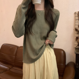 秋冬可外穿宽松奶fufu慵懒圆领长袖打底针织衫上衣洋气毛衣女内搭