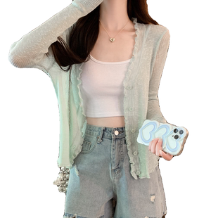 防晒衣女款夏季2026新款薄款透气木耳边冰丝针织开衫外搭罩衫上衣