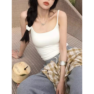 纯欲风性感白色吊带背心女装 带胸垫外穿美背上衣 夏季 辣妹内搭短款