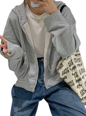 春秋季薄款连帽开衫卫衣女短外套