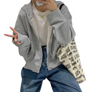 春秋2026新款百搭宽松慵懒风连帽卫衣女秋冬爆款时尚洋气开衫外套