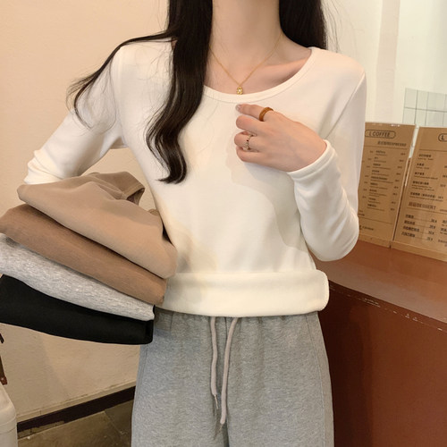 秋冬季加绒加厚t恤女长袖打底衫