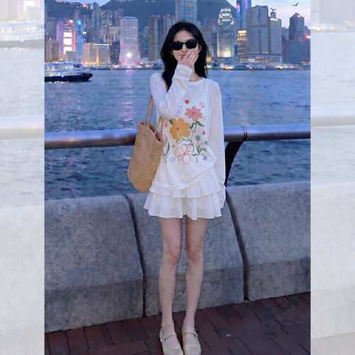 韩系白色轻薄长袖t恤防晒罩衫女夏季天丝宽松薄纱莱赛尔微透上衣