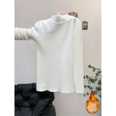 半高领白色打底衫女内搭秋冬季加厚一体绒保暖毛衣长袖针织衫上衣