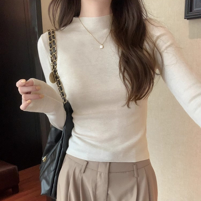 半高领毛衣打底衫女内搭春秋冬修身紧身短款小个子长袖针织衫上衣