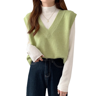 无袖针织马甲女春秋薄款v领宽松短款外搭叠穿马夹毛衣背心打底衫