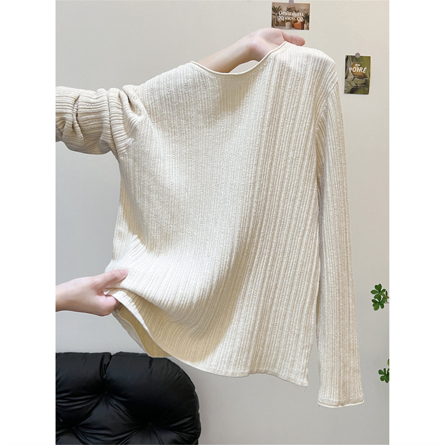 燕麦色内搭毛衣女春秋冬新款圆领慵懒宽松外穿长袖打底针织衫上衣