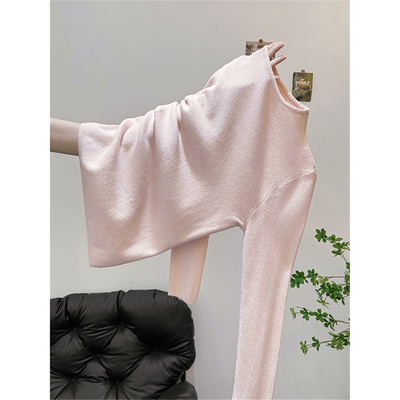 粉色毛衣女秋冬半高领内搭修身紧身加厚一体绒长袖打底针织衫上衣