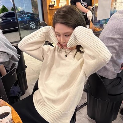 秋冬慵懒宽松长袖打底针织衫上衣洋气高级感可外穿圆领毛衣女内搭