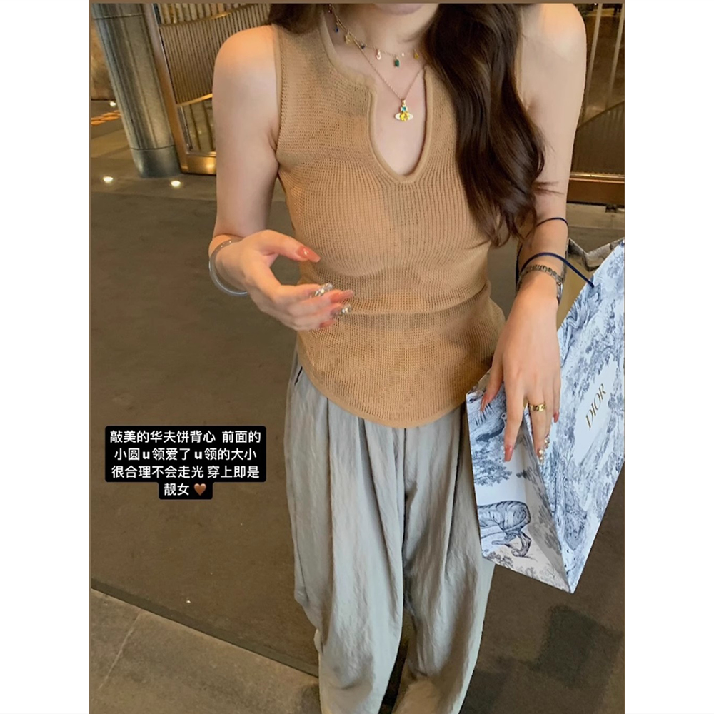 法式无袖背心女夏外穿设计感小众修身不规则别致v领内搭吊带上衣