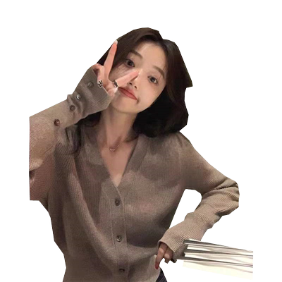 v领长袖针织开衫毛衣短外套女士