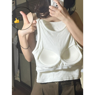 上衣 露脐打底内搭无袖 带胸垫运动吊带背心女外穿夏季 辣妹高腰短款