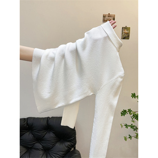 秋冬高领修身紧身长袖打底针织衫上衣高级感超好看白色内搭毛衣女