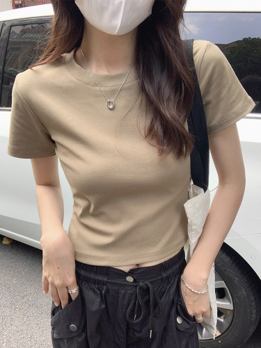 夏季修身高腰短款露脐t恤女短袖