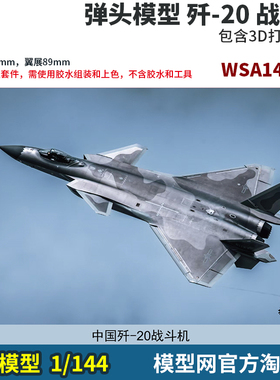 模型网 拼装 弹头模型 1/144 中国 歼-20 J-20 战斗机 带3D打印件
